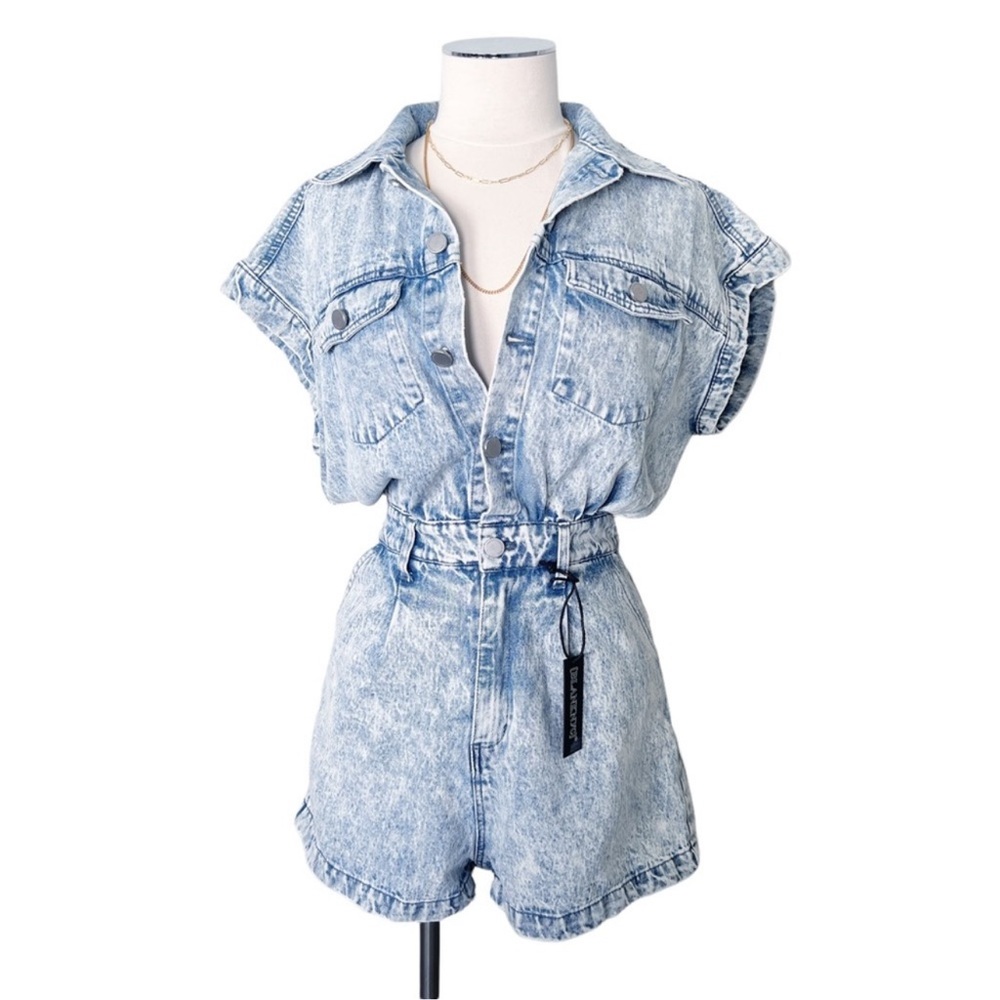 New BLANK NYC Cotton Denim Romper in Head Backstage Blue Sz M - Picture 6 of 15